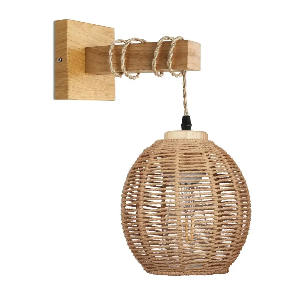 Rustic bamboo wicker wall lamp – bedroom rattan sconce