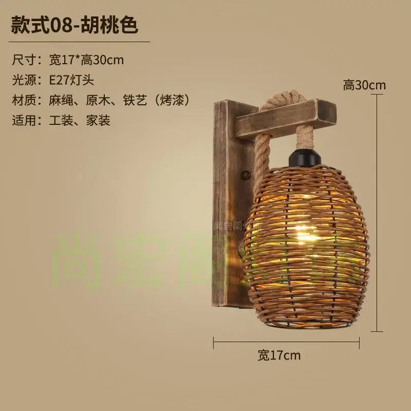 Rustic bamboo wicker wall lamp – bedroom rattan sconce