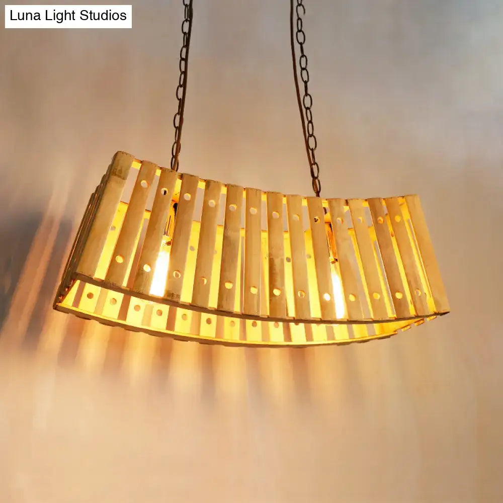 Rustic beige bamboo linear island chandelier for dining room