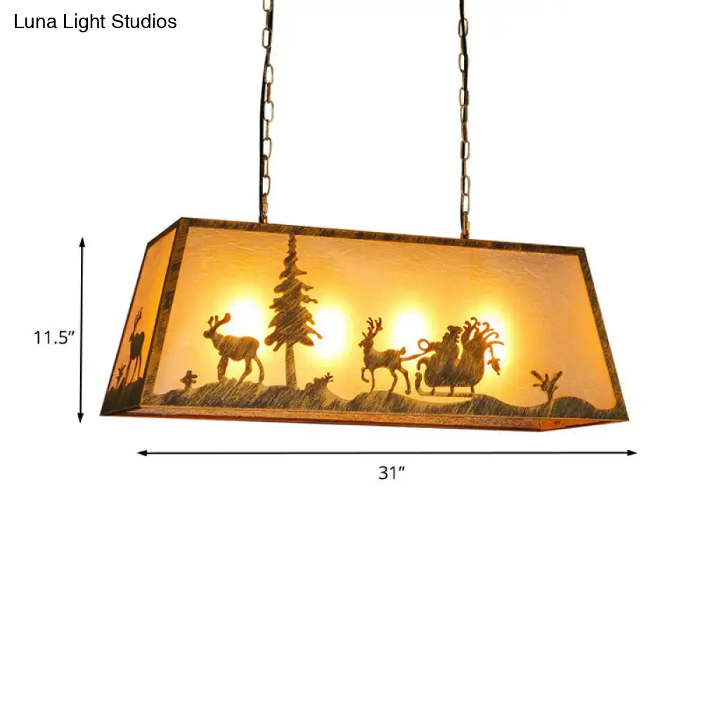 Rustic beige etched linear island lamp dining room reindeer light