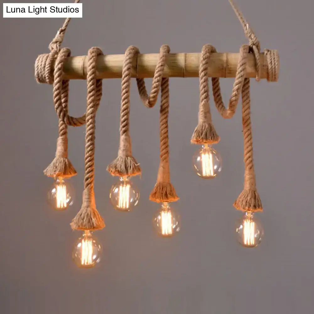 Rustic beige rope island light bamboo kitchen pendant