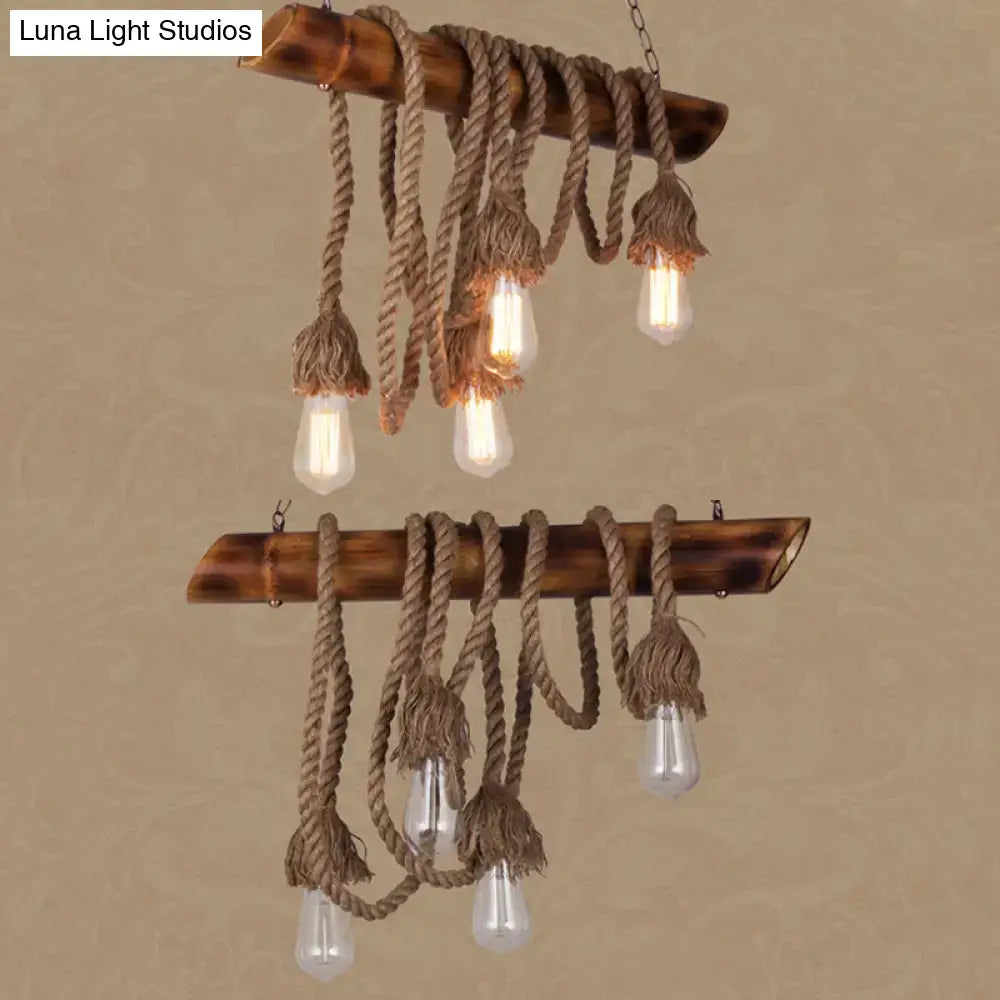 Rustic beige rope island light bamboo kitchen pendant