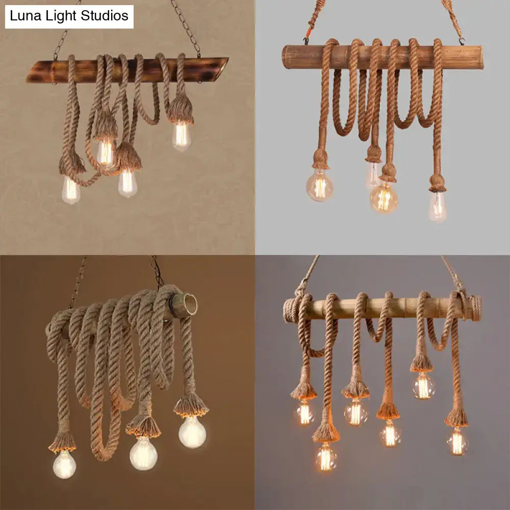 Rustic beige rope island light bamboo kitchen pendant