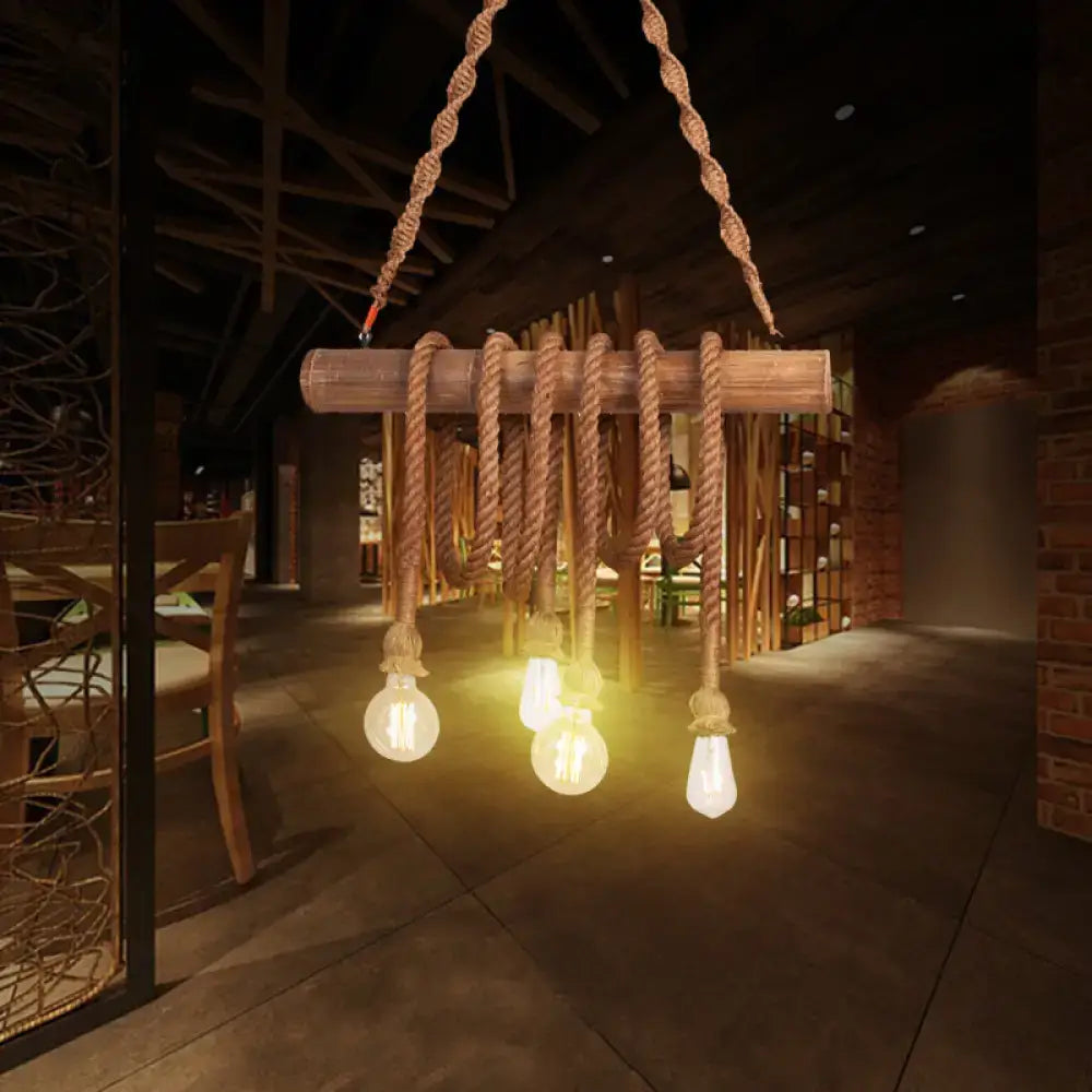 Rustic beige rope island light bamboo kitchen pendant