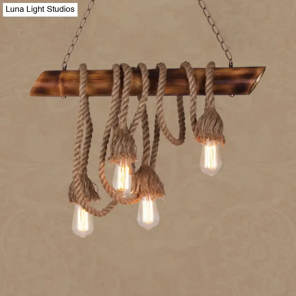 Rustic beige rope island light bamboo kitchen pendant
