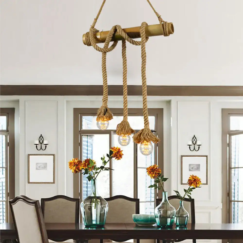 Rustic beige rope island light bamboo kitchen pendant