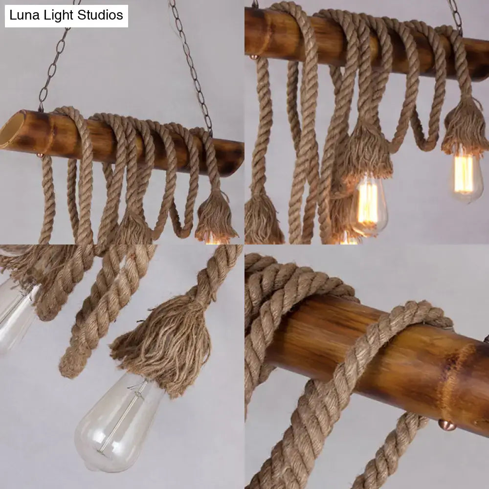 Rustic beige rope island light bamboo kitchen pendant