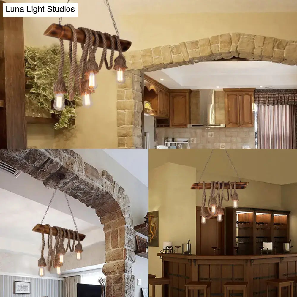 Rustic beige rope island light bamboo kitchen pendant