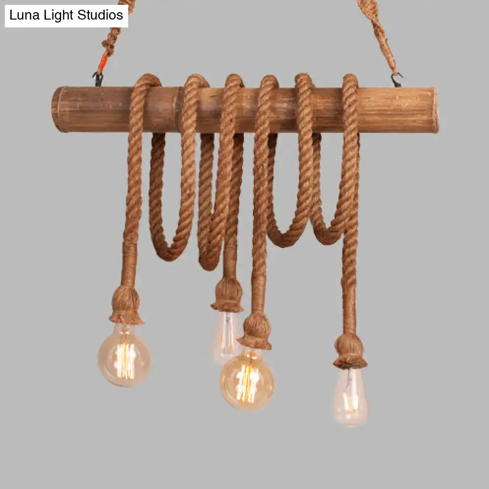 Rustic beige rope island light bamboo kitchen pendant