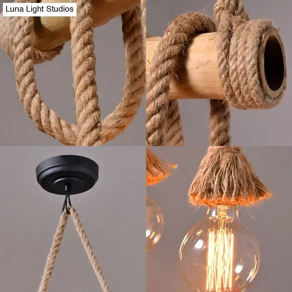 Rustic beige rope island light bamboo kitchen pendant