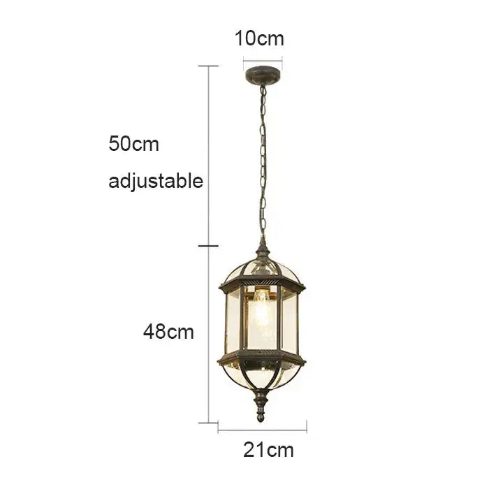 Rustic black & brass outdoor hanging lantern light patio fixture