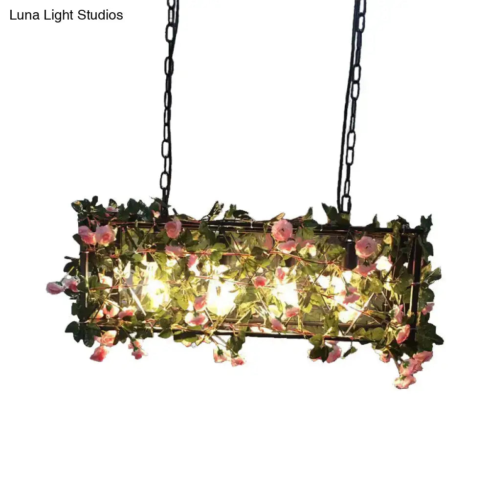 Rustic black floral four heads island lamp – dining room chandelier