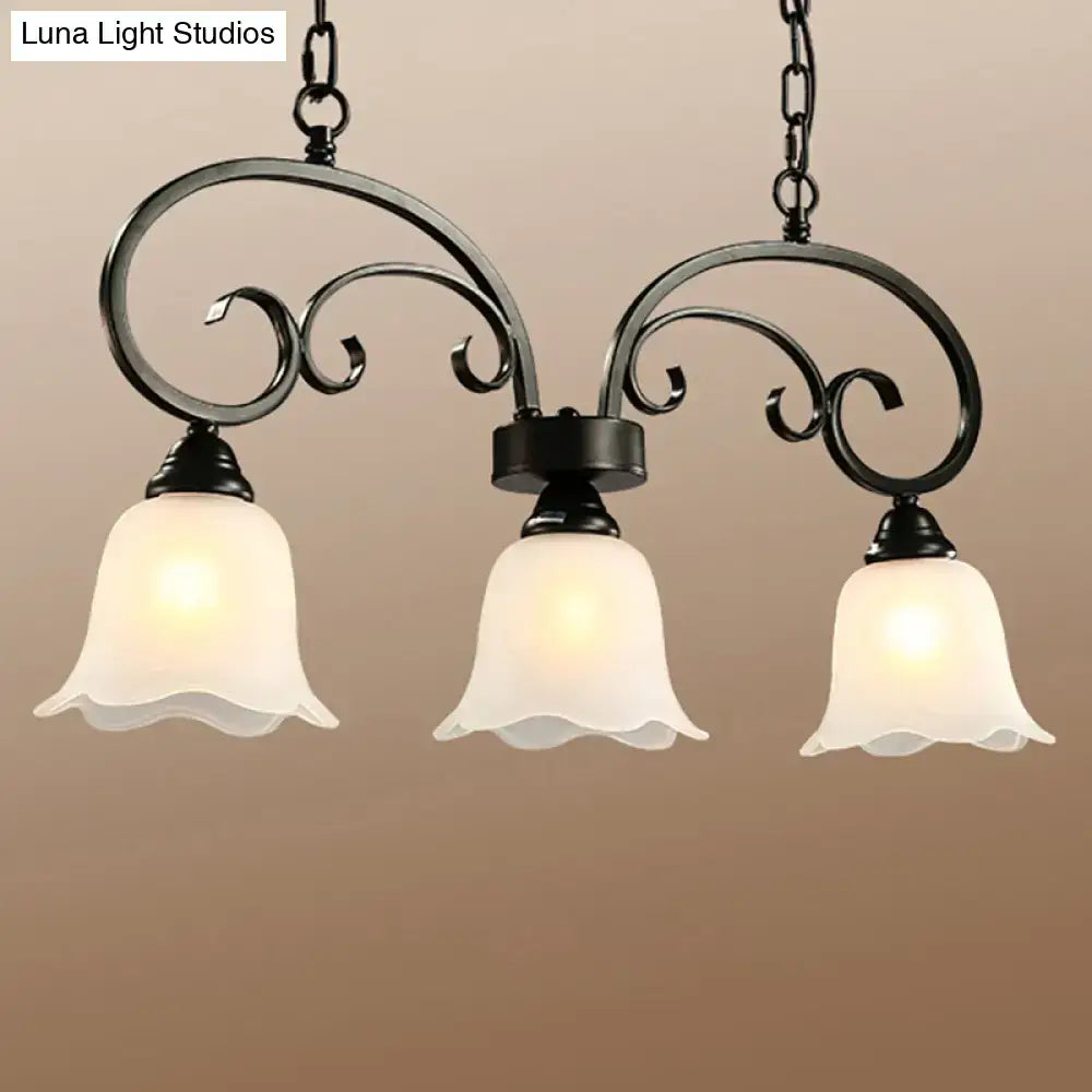 Rustic black floral swirls frosted white island lamp kitchen light