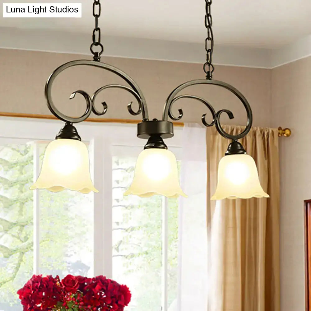 Rustic black floral swirls frosted white island lamp kitchen light