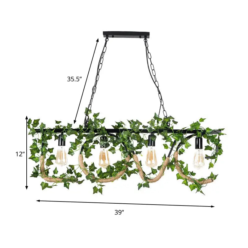 Rustic black linear island lamp with ivy – kitchen hanging light