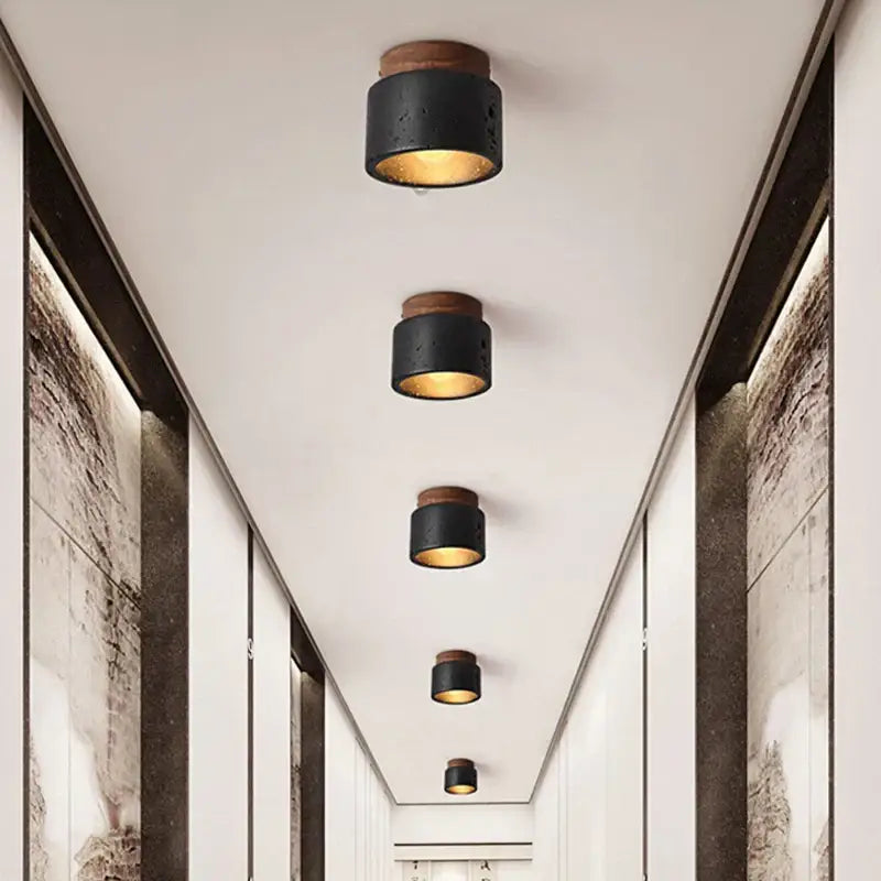 Rustic black travertine ceiling light for entrance hallway