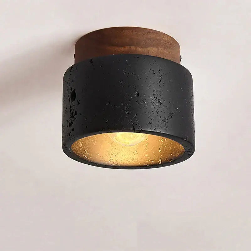 Rustic black travertine ceiling light for entrance hallway