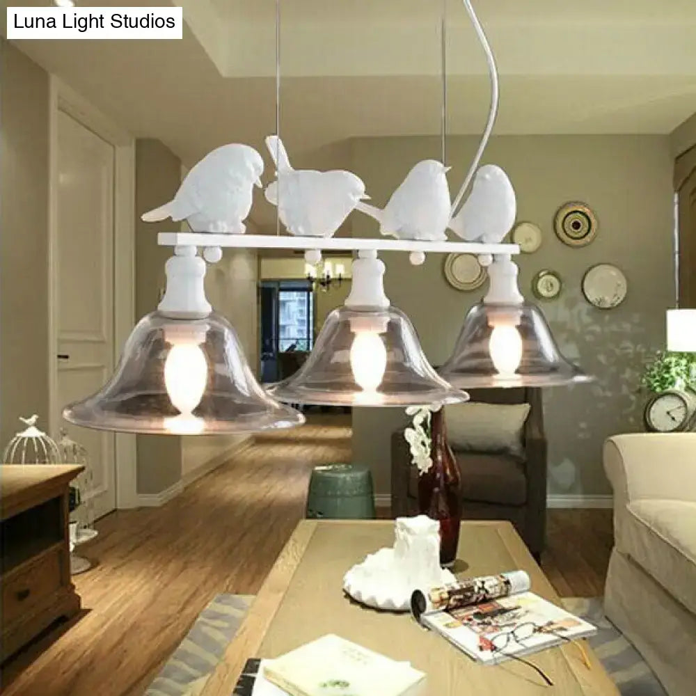 Rustic black & white bird pendant lamp kitchen light clear glass