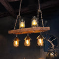 Rustic black wood lantern island ceiling light dining room amber glass