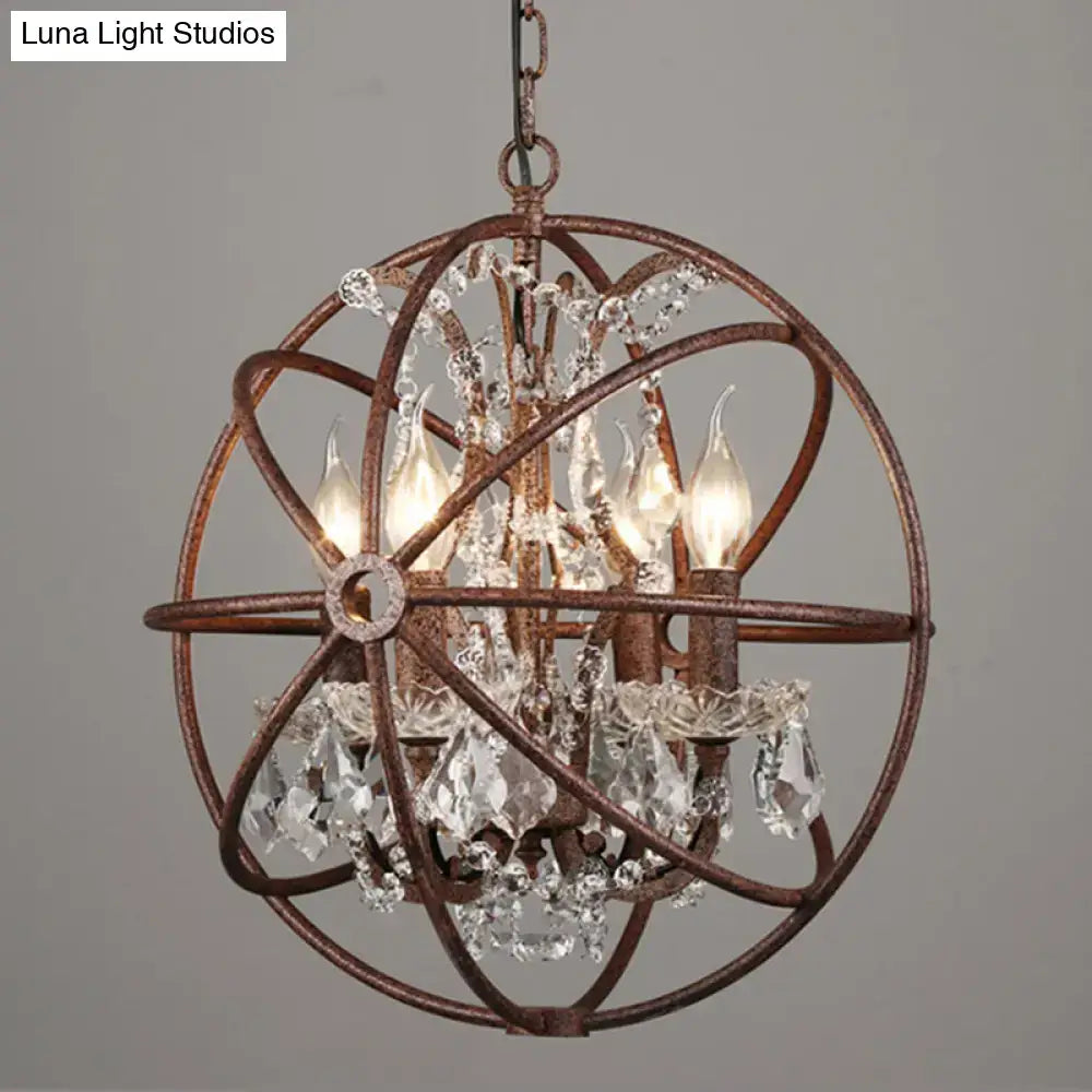 Rustic black wrought iron crystal deco chandelier dining room pendant