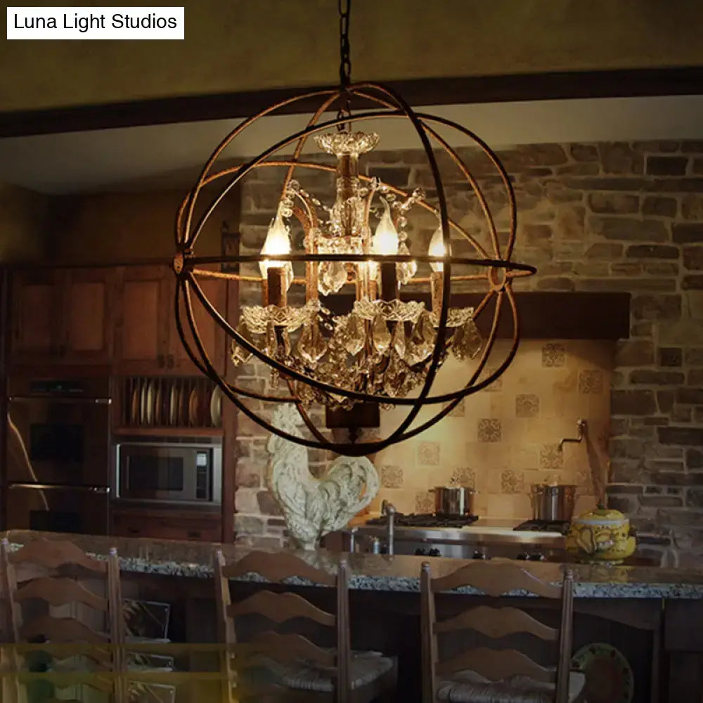 Rustic black wrought iron crystal deco chandelier dining room pendant