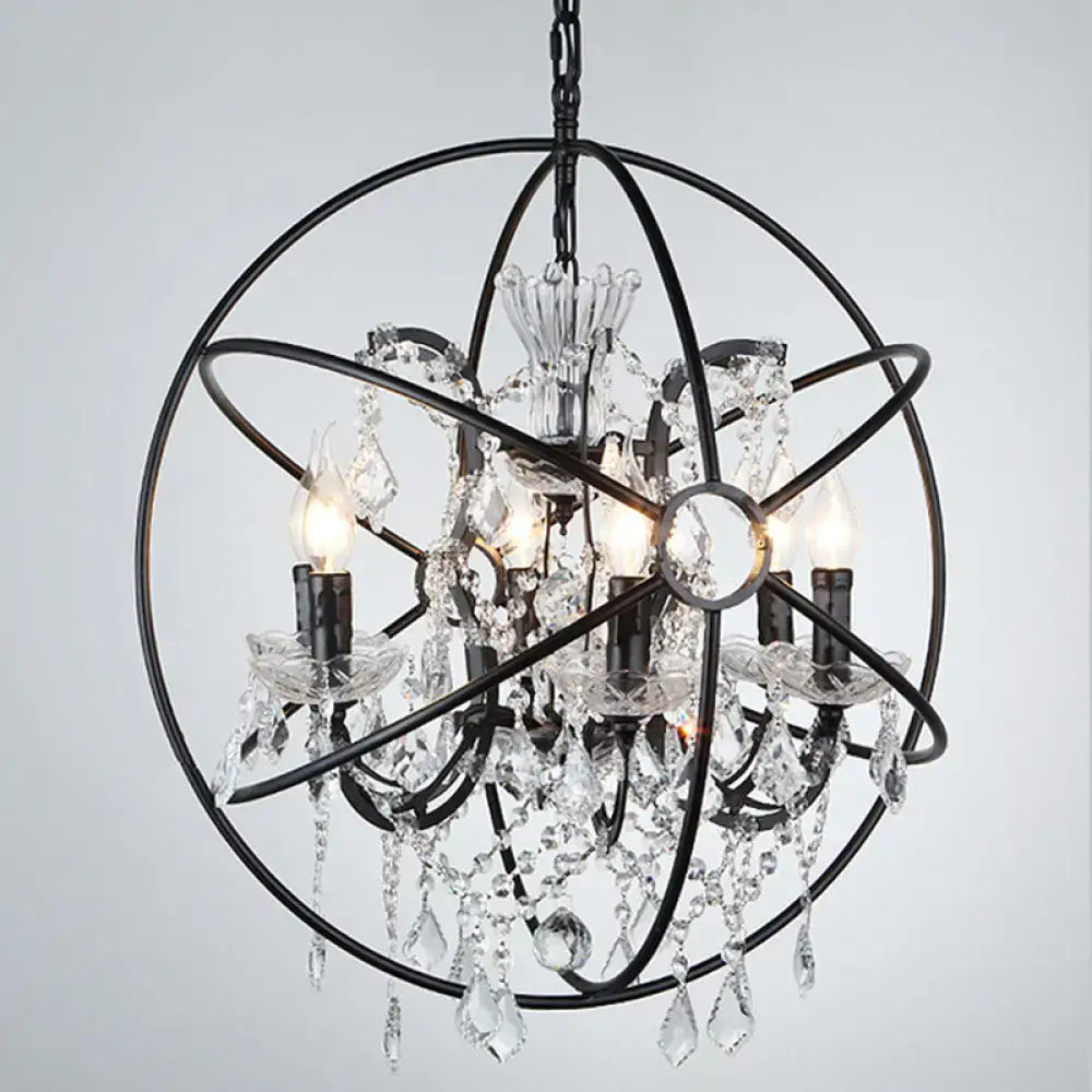 Rustic black wrought iron crystal deco chandelier dining room pendant