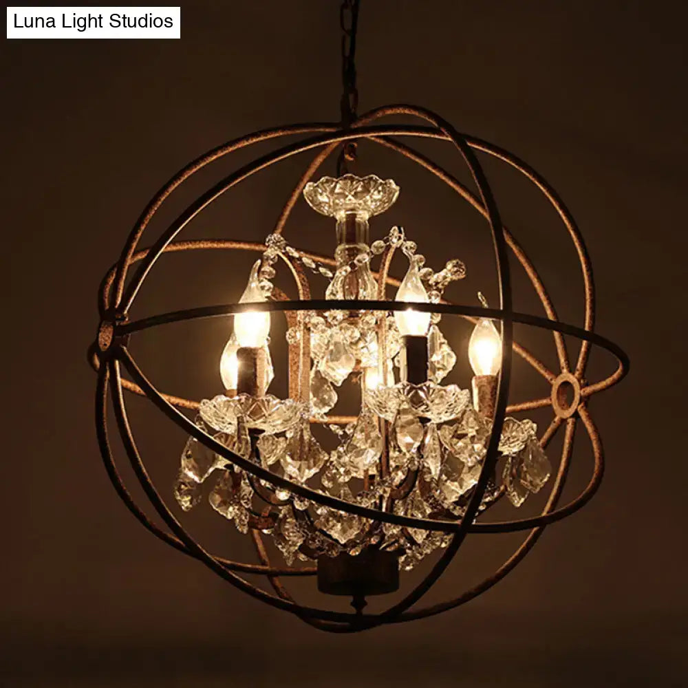 Rustic black wrought iron crystal deco chandelier dining room pendant