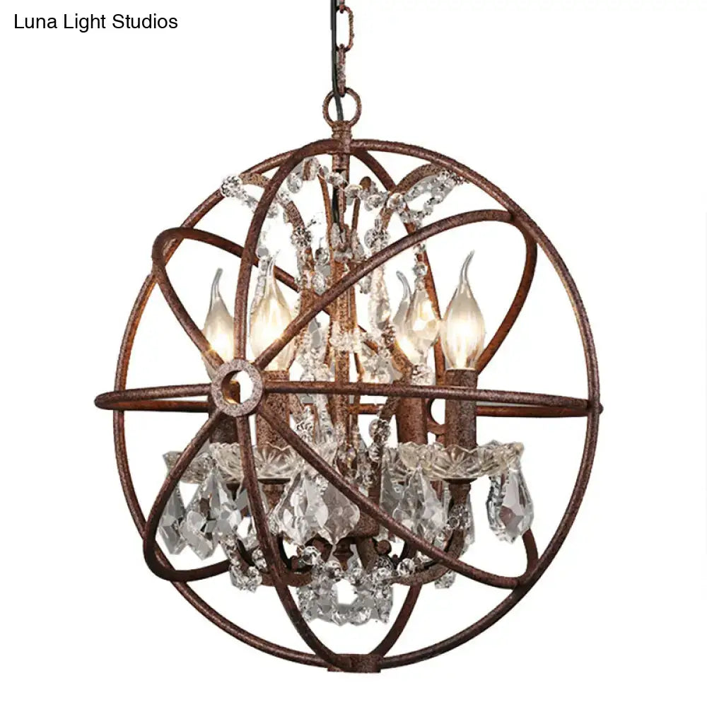 Rustic black wrought iron crystal deco chandelier dining room pendant