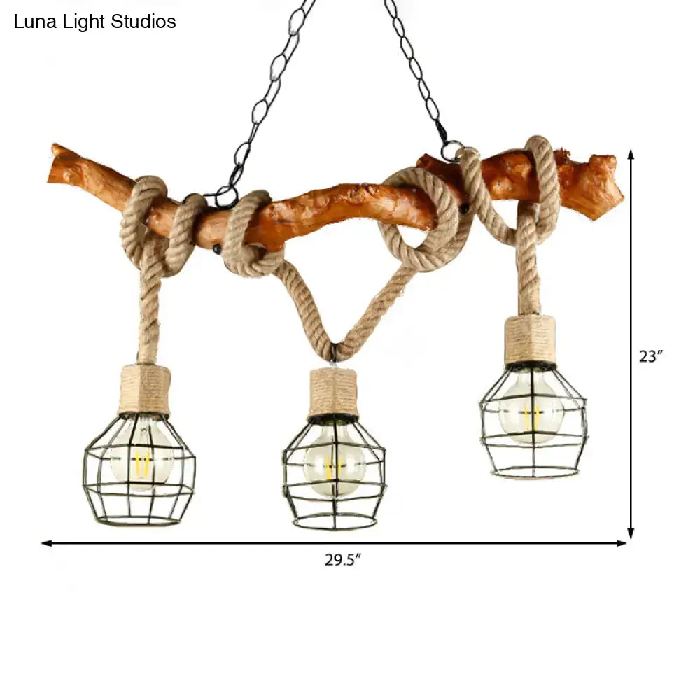 Rustic branch and leaf cage pendant light fixture kitchen chandelier