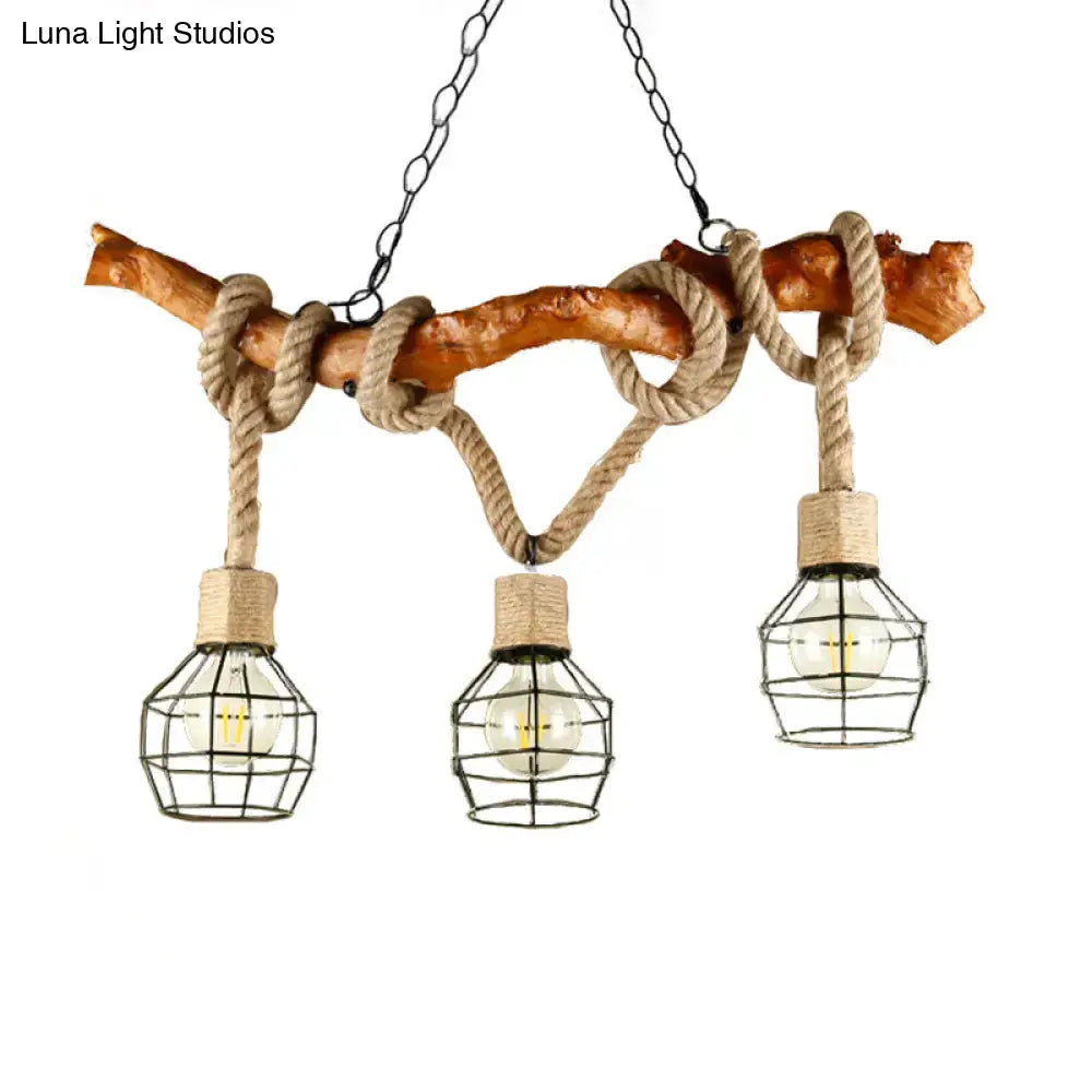 Rustic branch and leaf cage pendant light fixture kitchen chandelier