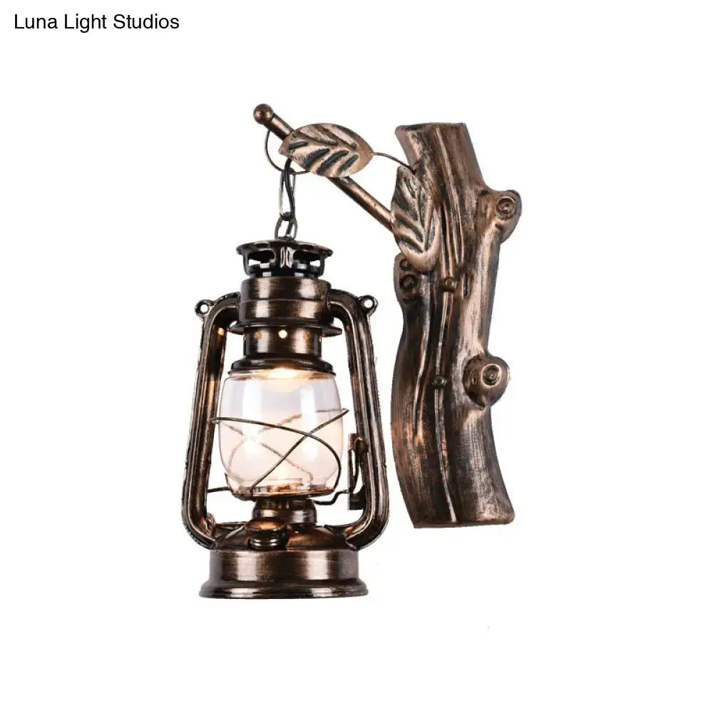 Rustic brass oil lantern wall sconce corridor branch light