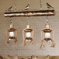 Rustic bronze bird caged island pendant light kitchen rope chandelier