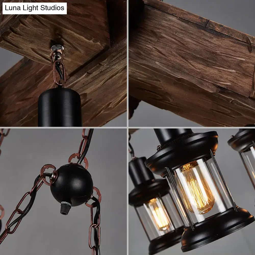 Rustic brown wooden lantern ceiling light dining room chandelier