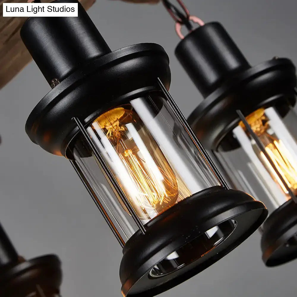 Rustic brown wooden lantern ceiling light dining room chandelier