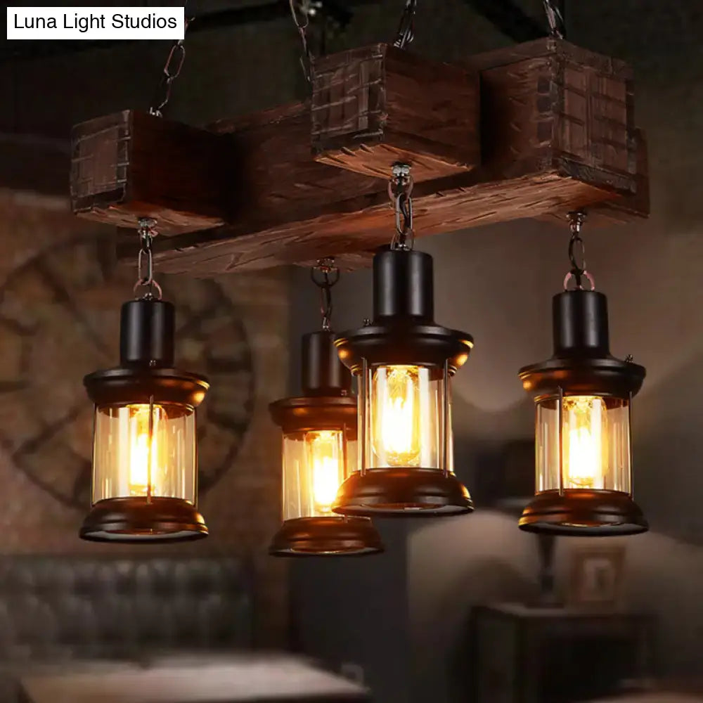 Rustic brown wooden lantern ceiling light dining room chandelier