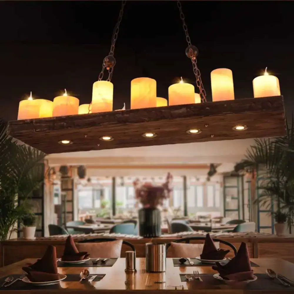 Rustic dark wood and amber candle light fixture dining room 220v-240v