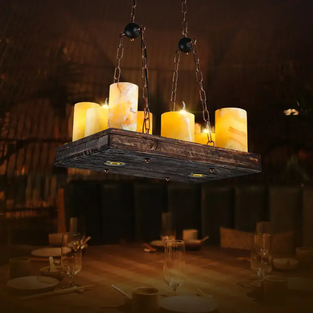 Rustic dark wood and amber candle light fixture dining room 220v-240v