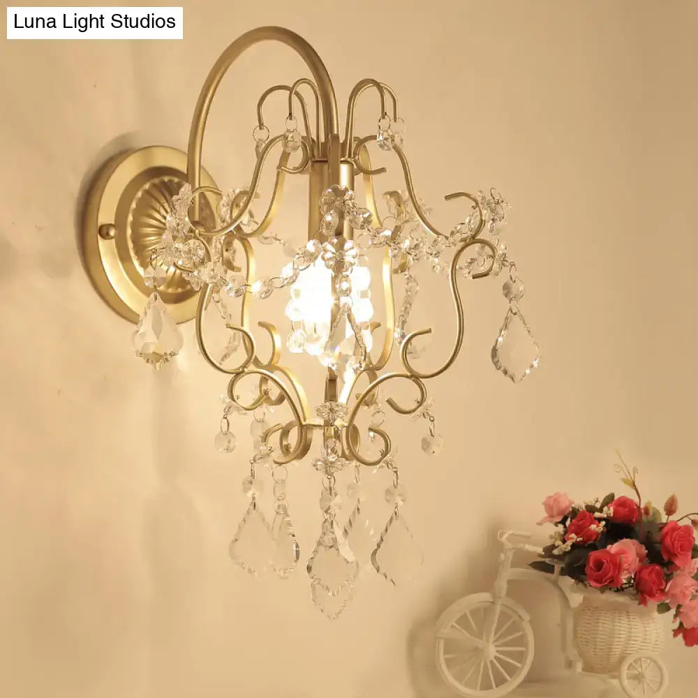 Rustic gold crystal wall mount lamp bedroom ornate sconce light