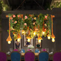 Decorbites rustic brown hemp rope ceiling light with 10 exposed e26 e27 bulb base featuring greenery and pink roses