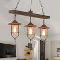 Rustic industrial 3 light pendant light fixture dining room wooden beam