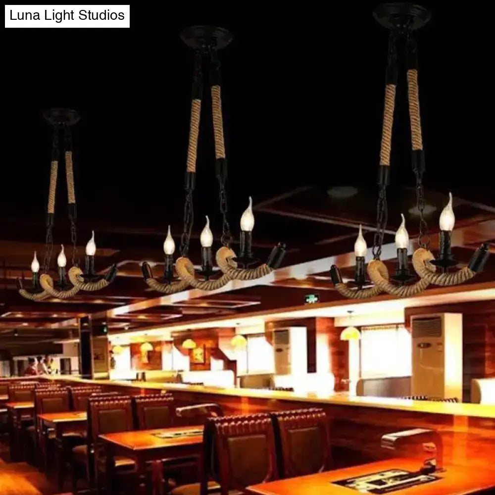 Rustic industrial black rope ceiling light dining room chandelier