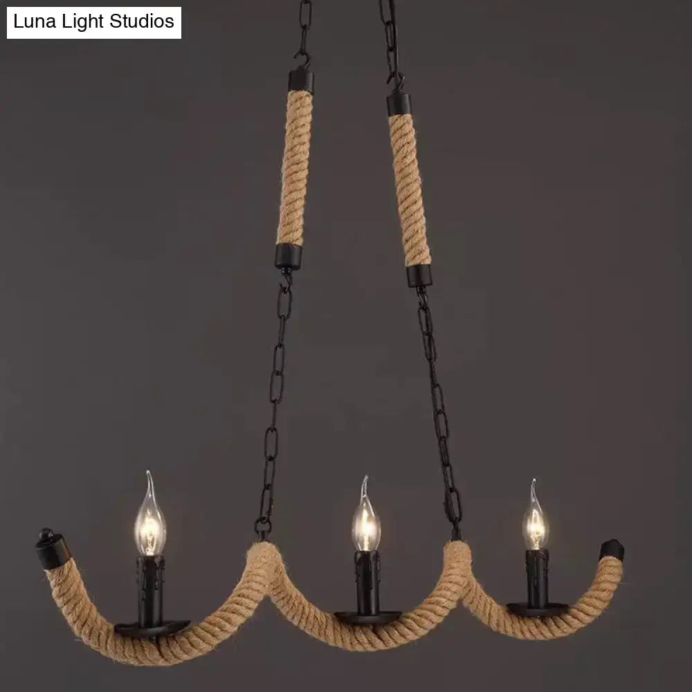 Rustic industrial black rope ceiling light dining room chandelier