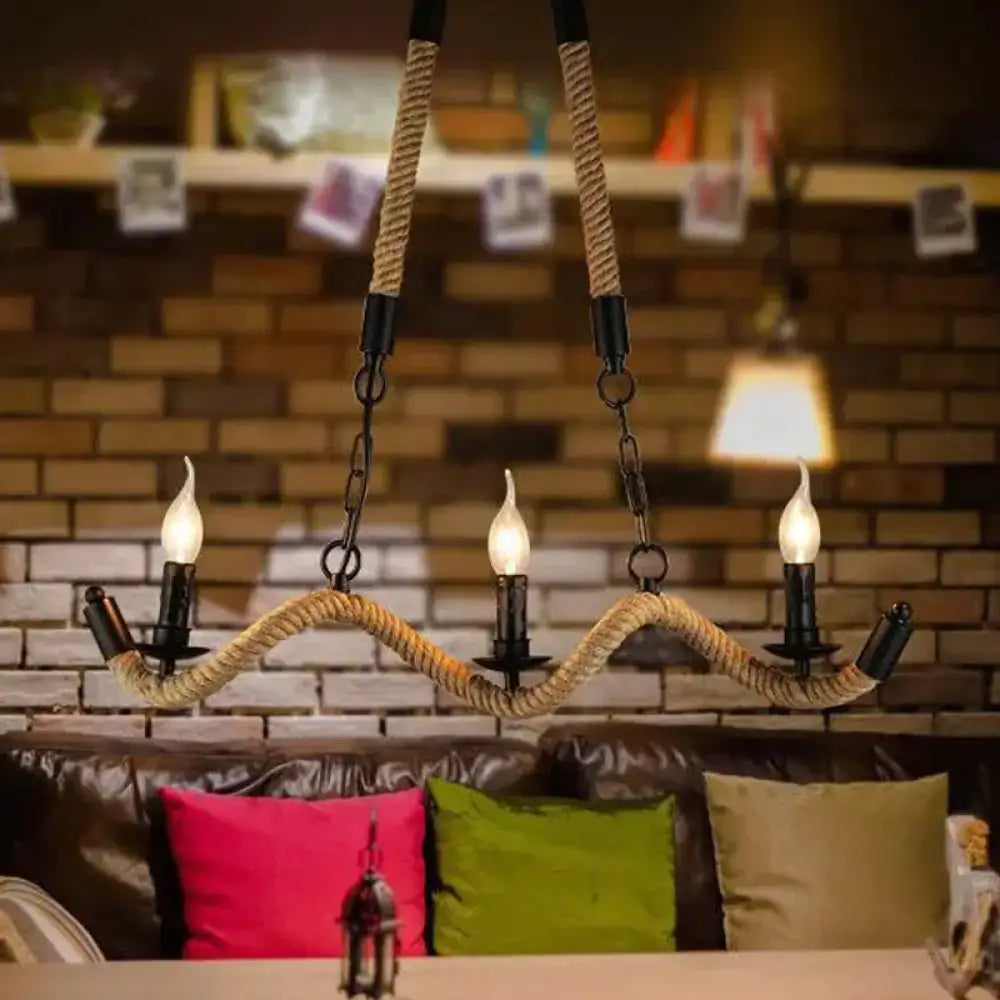 Rustic industrial black rope ceiling light dining room chandelier