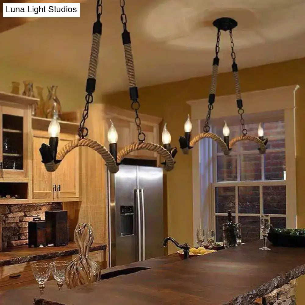 Rustic industrial black rope ceiling light dining room chandelier