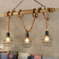 Rustic industrial wood and rope cage island light kitchen pendant