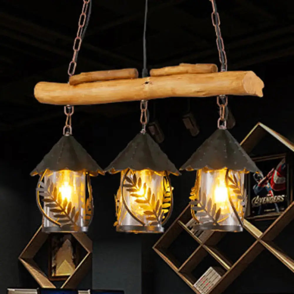 Rustic leaf lantern island lighting dining room wooden beam pendant