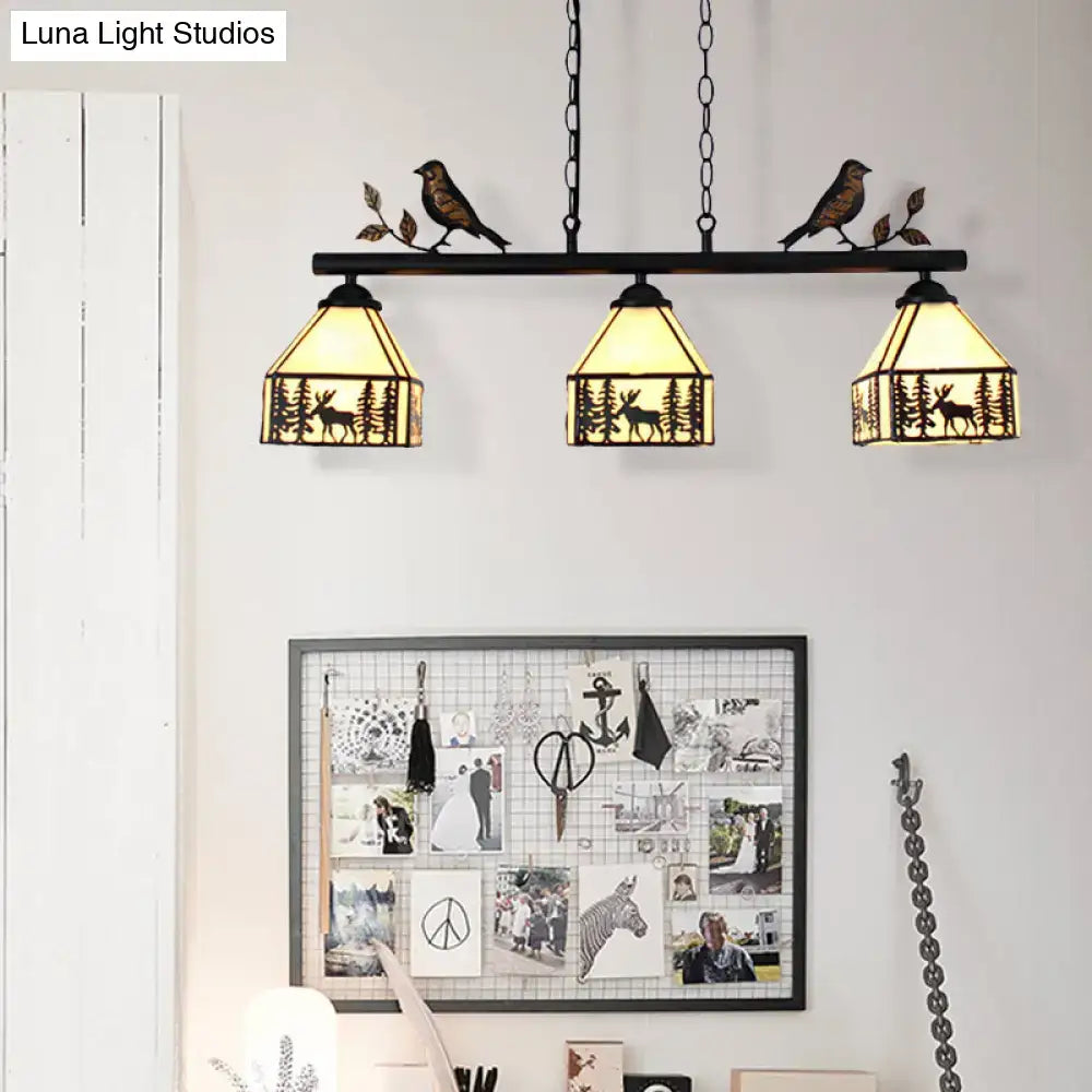 Rustic lodge black stained glass pendant light – dining room deer chandelier
