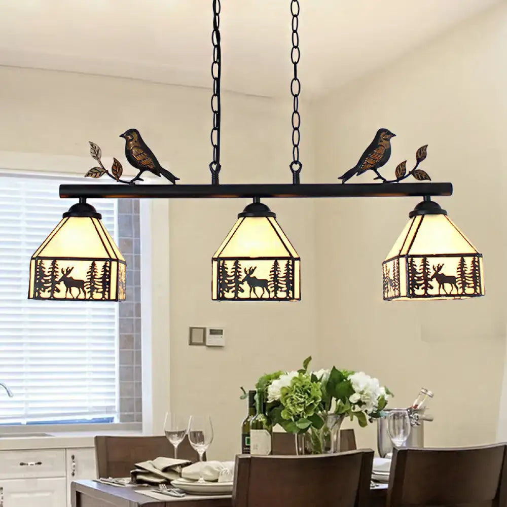 Rustic lodge black stained glass pendant light – dining room deer chandelier