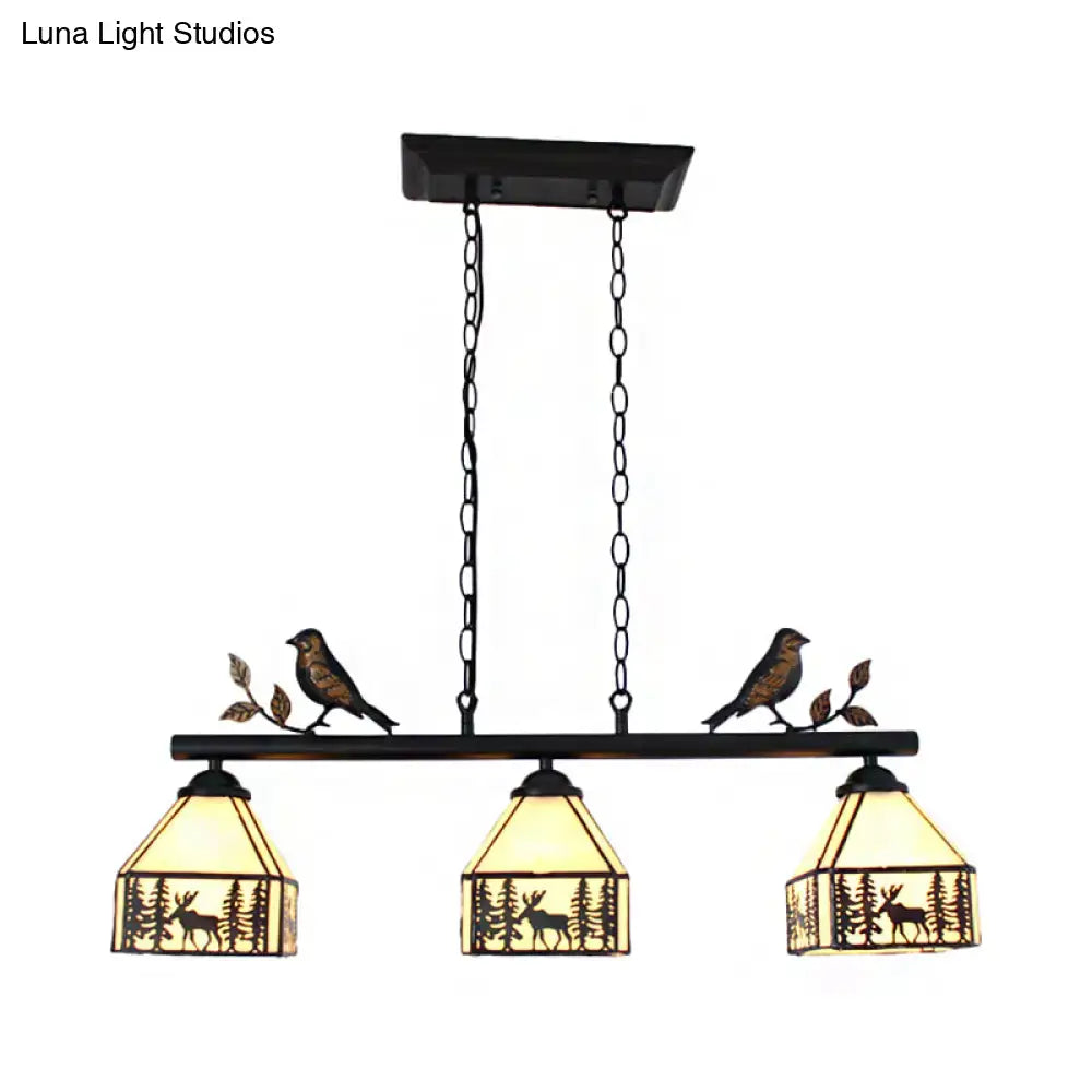 Rustic lodge black stained glass pendant light – dining room deer chandelier