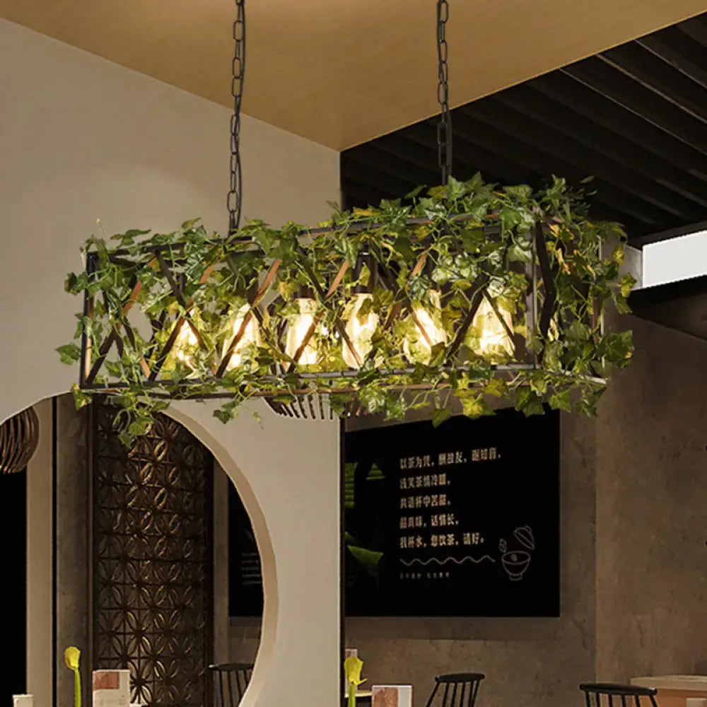 Rustic rectangular island flower plant chandelier dining room light